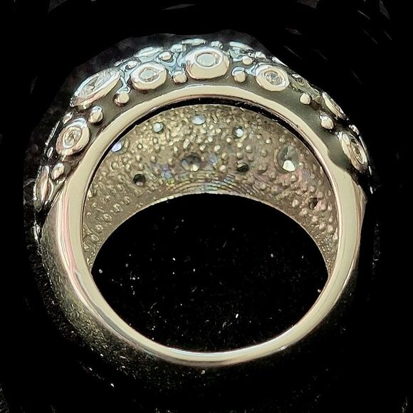 Sterling Silver Dome Ring. Black enamel with CZ accents. Statement piece. - Picture 3 of 4